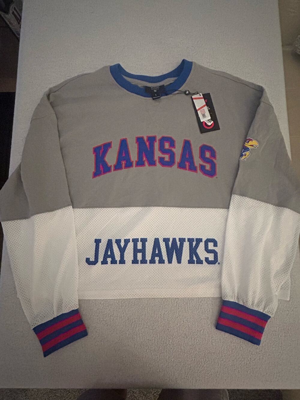 Kansas Jayhawks Large Rivalry Threads Crop Top Gray Jersey (NWT)